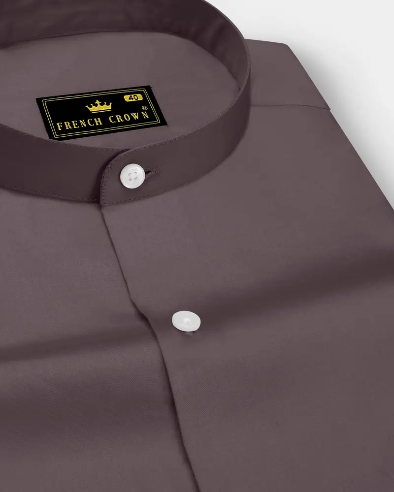 Umbero-Wenge Brown Subtle Sheen Super Soft Premium Cotton Mandarin Dress Shirt 1