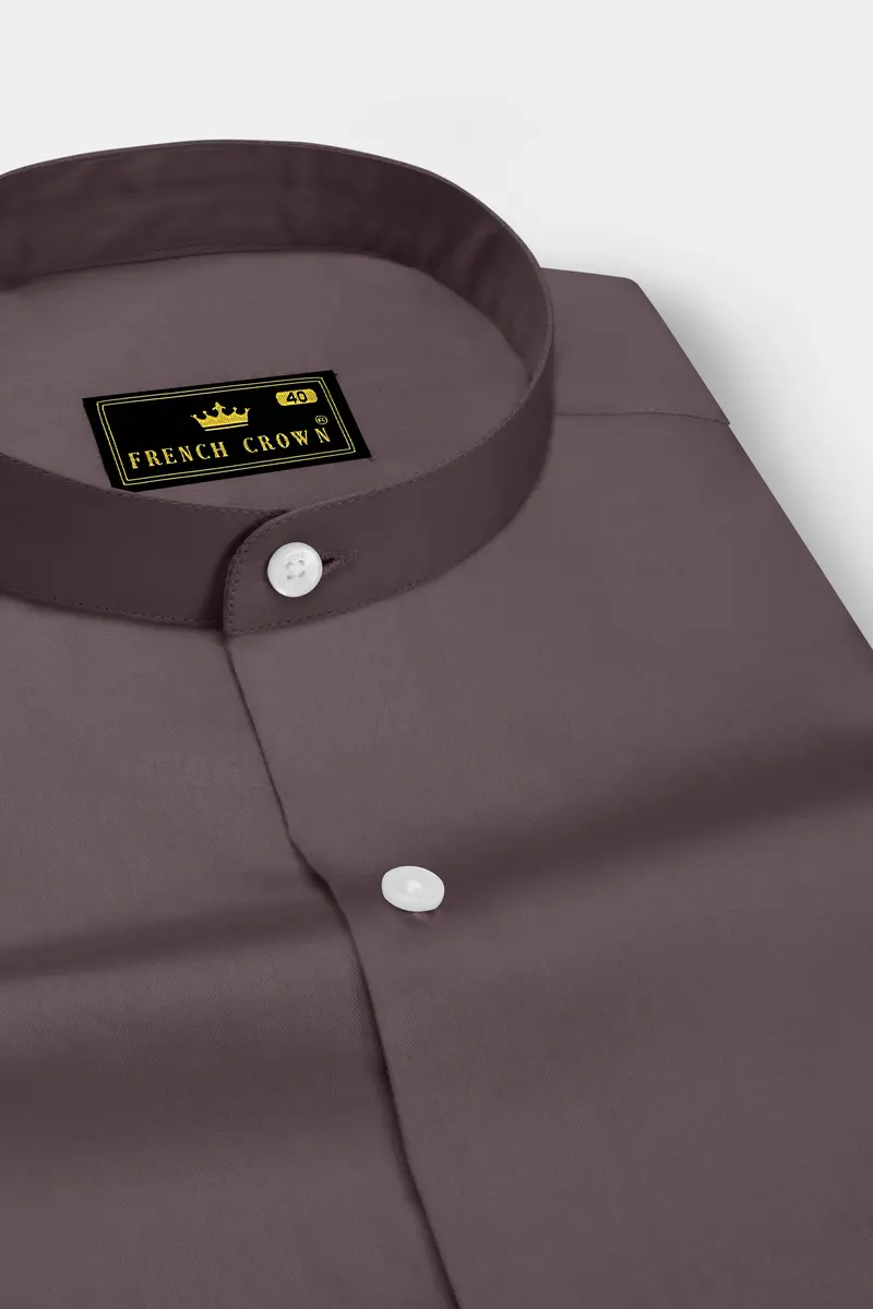 Umbero-Wenge Brown Subtle Sheen Super Soft Premium Cotton Mandarin Dress Shirt 2