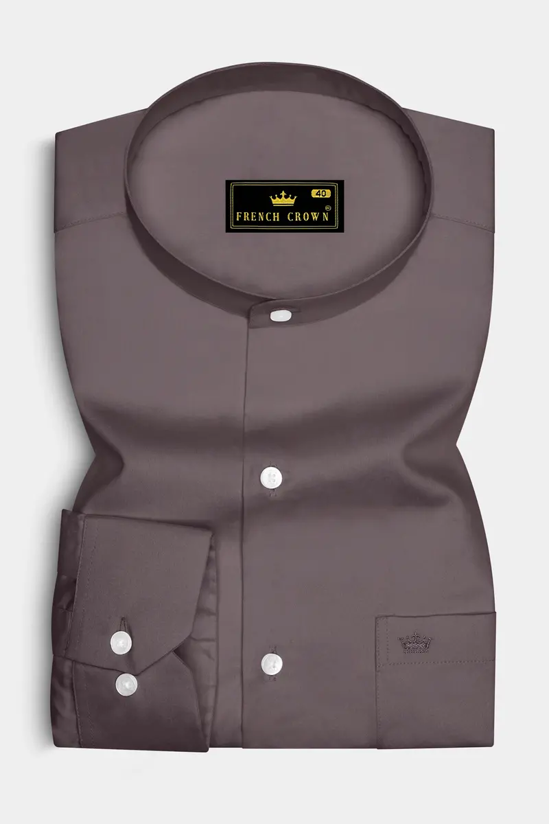 Umbero-Wenge Brown Subtle Sheen Super Soft Premium Cotton Mandarin Dress Shirt 4