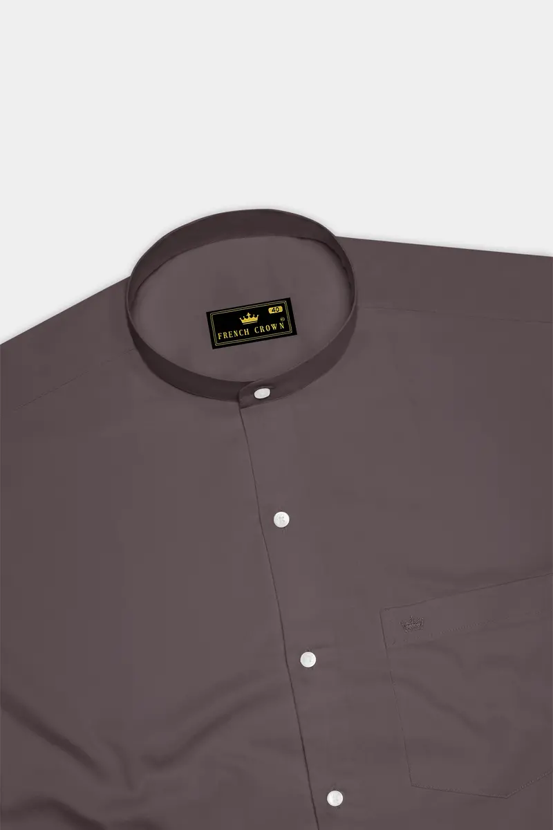 Umbero-Wenge Brown Subtle Sheen Super Soft Premium Cotton Mandarin Dress Shirt 5