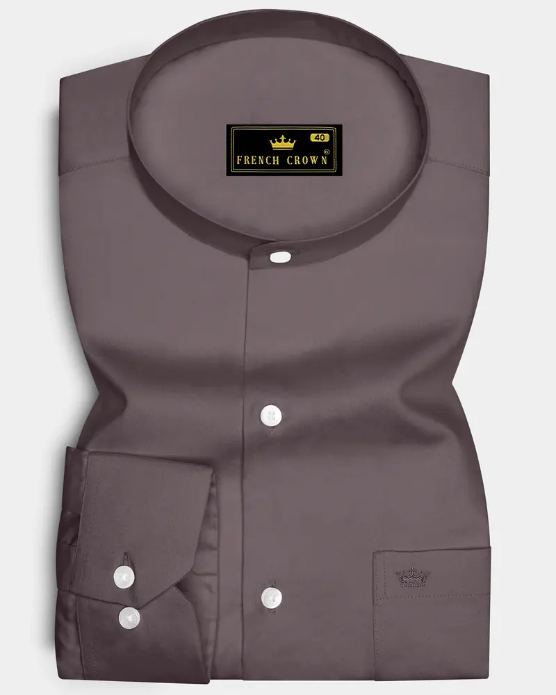 Umbero-Wenge Brown Subtle Sheen Super Soft Premium Cotton Mandarin Dress Shirt 6