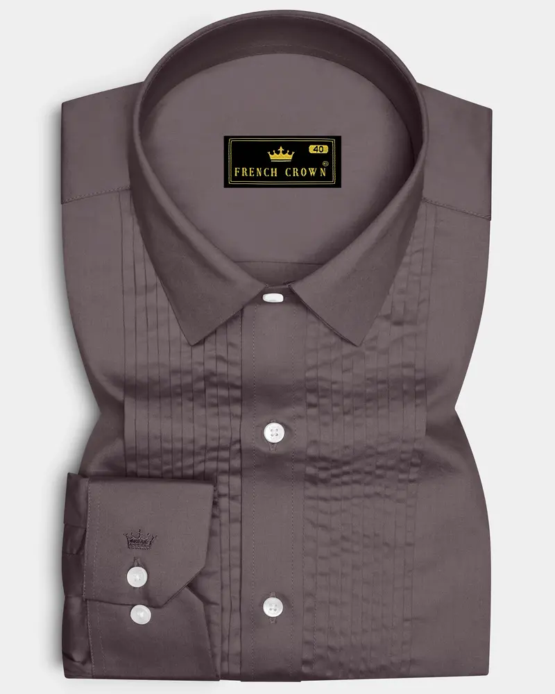 Umbero-Wenge Brown Subtle Sheen Super Soft Premium Cotton Tuxedo Dress Shirt 1