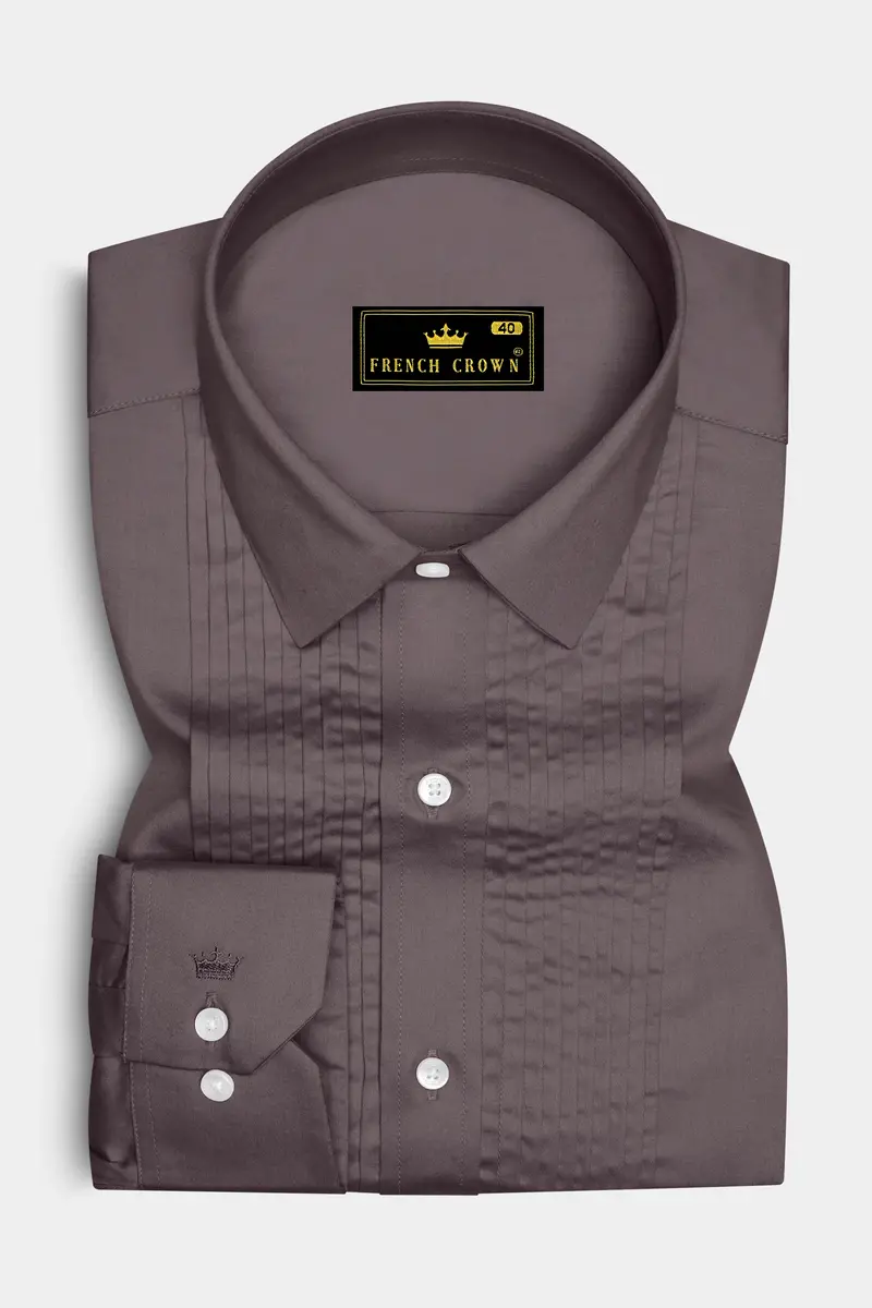 Umbero-Wenge Brown Subtle Sheen Super Soft Premium Cotton Tuxedo Dress Shirt 2