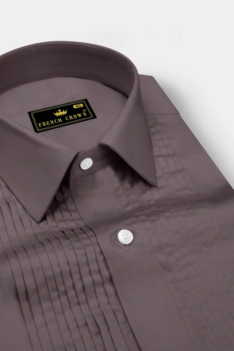 Umbero-Wenge Brown Subtle Sheen Super Soft Premium Cotton Tuxedo Dress Shirt 4