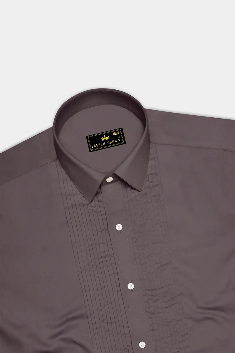 Umbero-Wenge Brown Subtle Sheen Super Soft Premium Cotton Tuxedo Dress Shirt 5