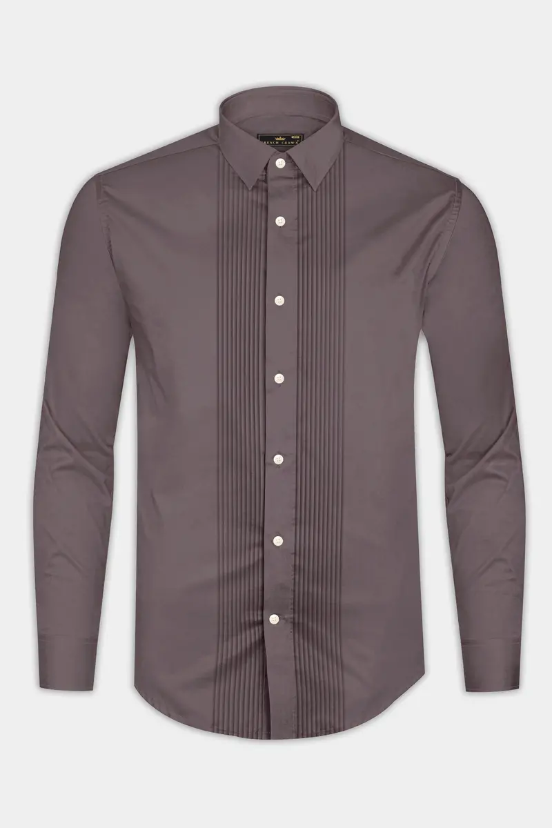 Umbero-Wenge Brown Subtle Sheen Super Soft Premium Cotton Tuxedo Dress Shirt 6