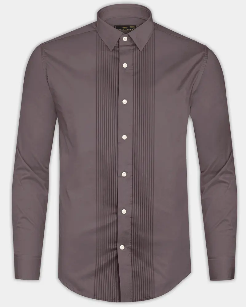Umbero-Wenge Brown Subtle Sheen Super Soft Premium Cotton Tuxedo Dress Shirt 8