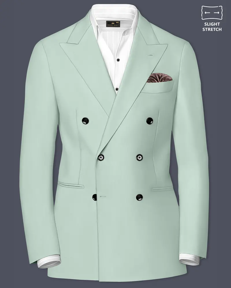 Umbra-Shadow Green Slight Stretch Subtle Sheen Poly-Viscose Double Breasted Blazer 1