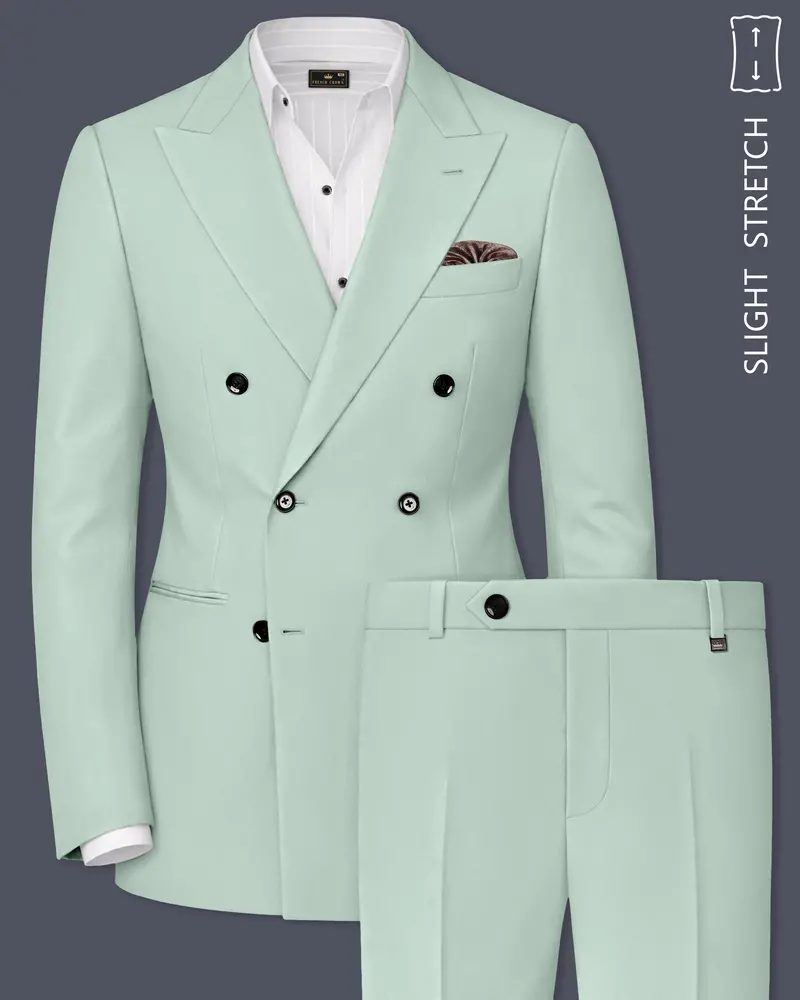Umbra-Shadow Green Slight Stretch Subtle Sheen Poly-Viscose Double Breasted Suit 1