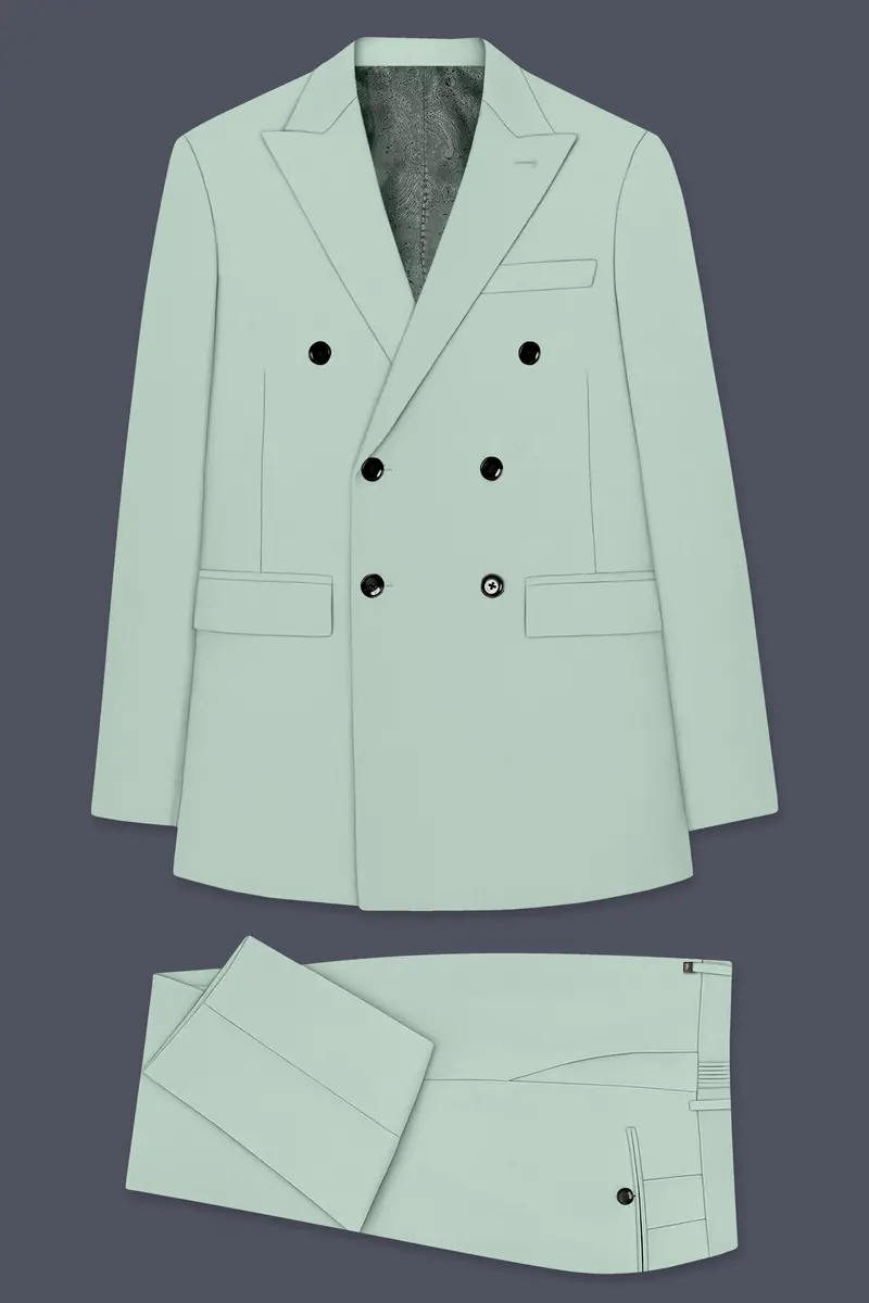 Umbra-Shadow Green Slight Stretch Subtle Sheen Poly-Viscose Double Breasted Suit 11
