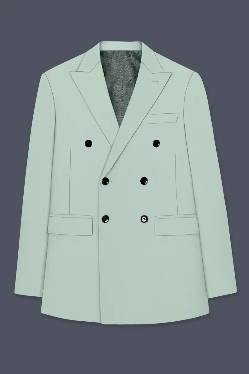 Umbra-Shadow Green Slight Stretch Subtle Sheen Poly-Viscose Double Breasted Suit 8
