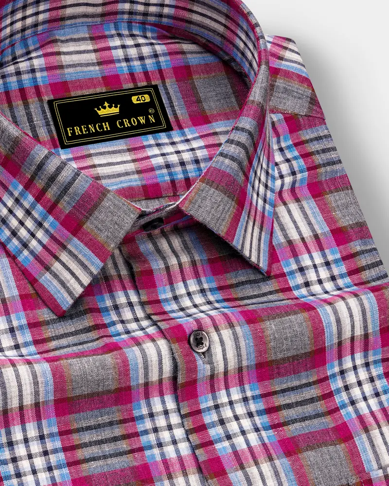 Umbrora-Cloudy Gray And Jazzberry Pink Plaid Super Soft Premium Cotton Semi Formal Shirt 1