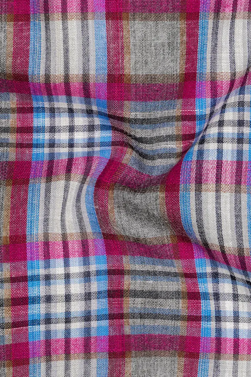 Umbrora-Cloudy Gray And Jazzberry Pink Plaid Super Soft Premium Cotton Semi Formal Shirt 3