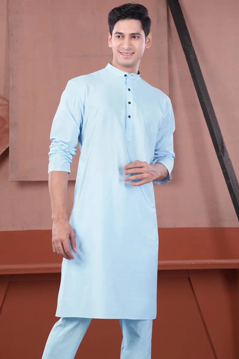 Uranian Blue Subtle Sheen Viscose Kurta 5