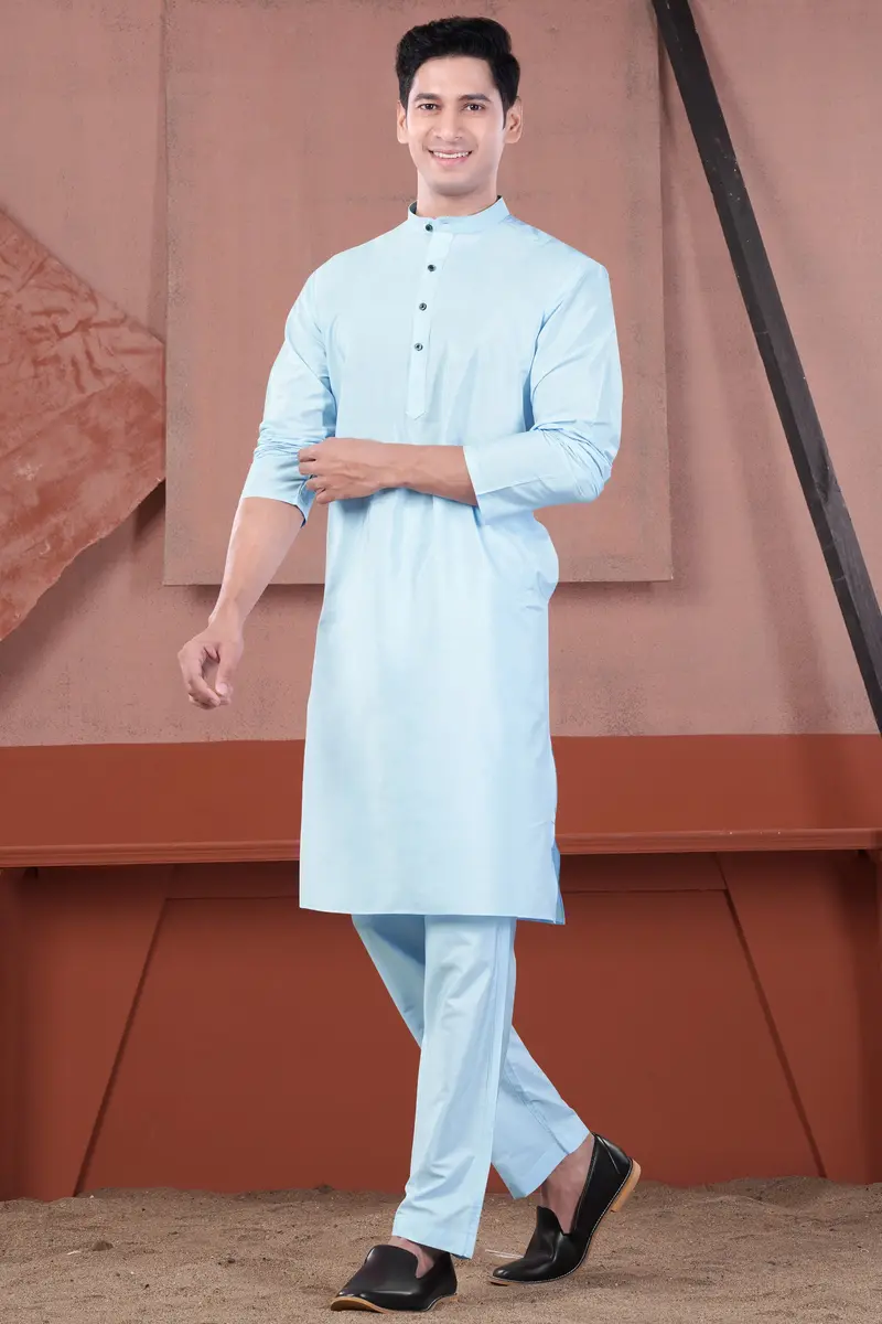 Uranian Blue Subtle Sheen Viscose Kurta 8