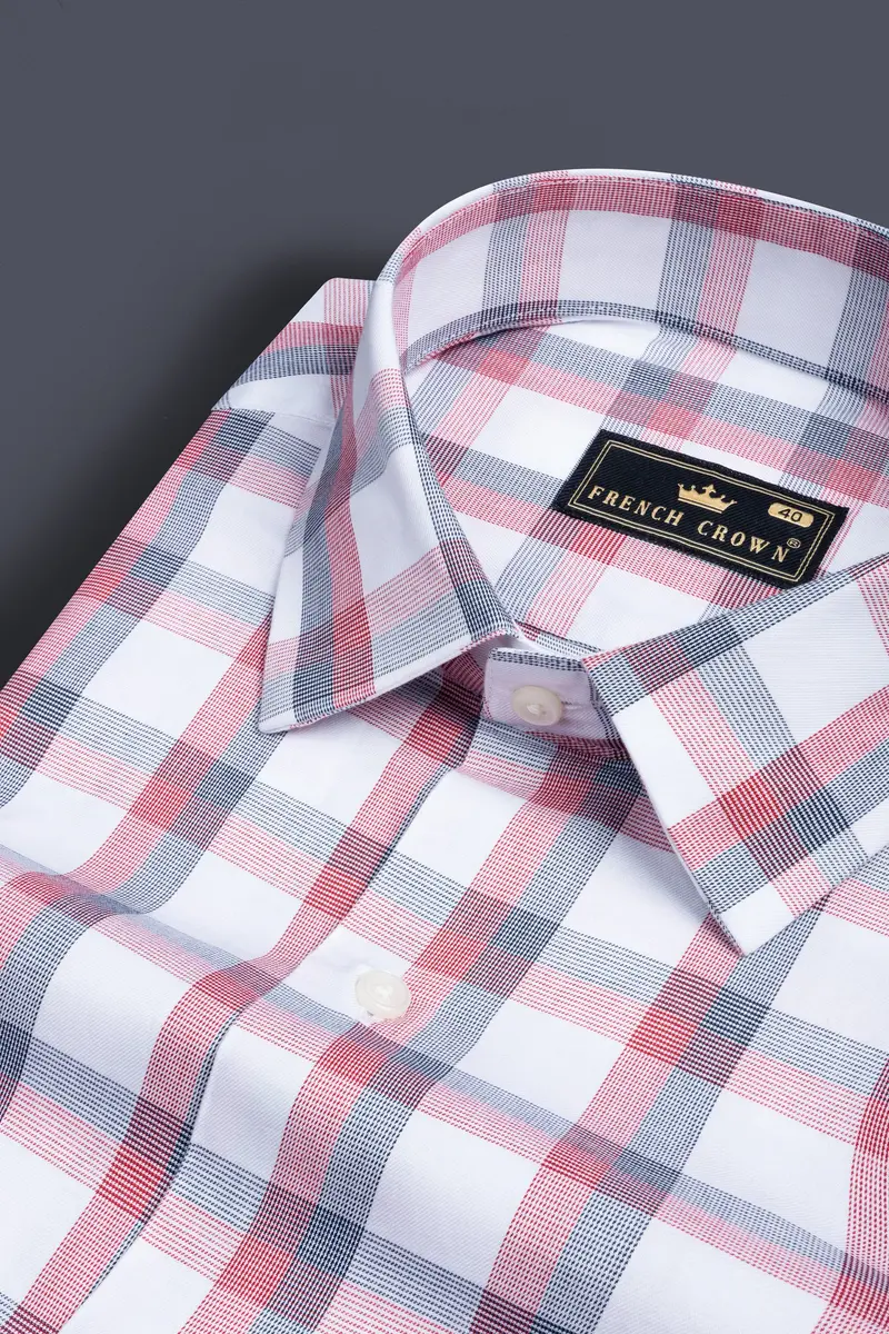 Valentine Red With Black Plaid Dobby Textured Premium Cotton Shirt 1