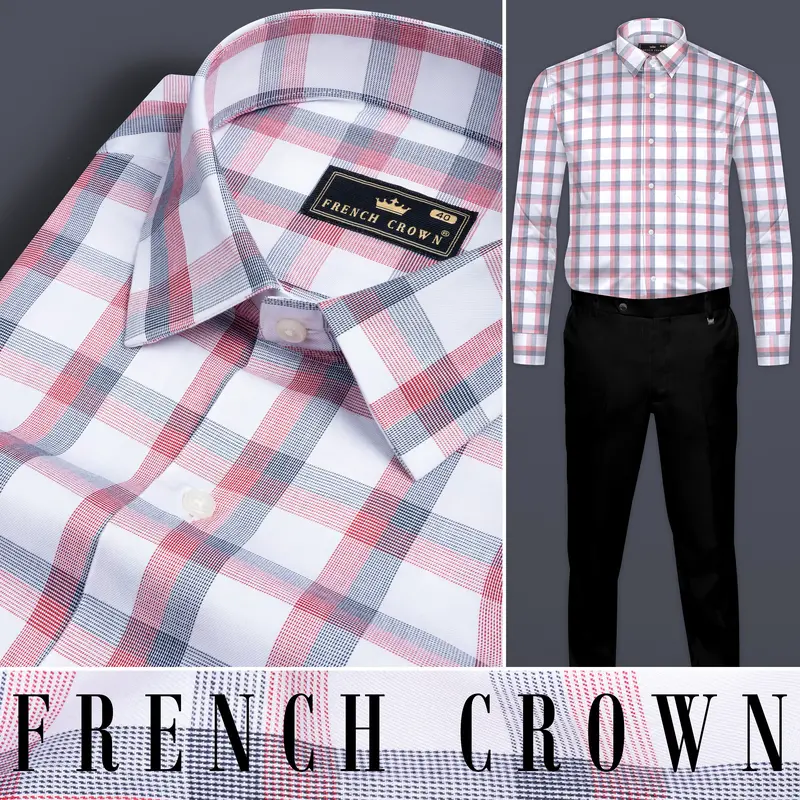 Valentine Red With Black Plaid Dobby Textured Premium Cotton Shirt 10
