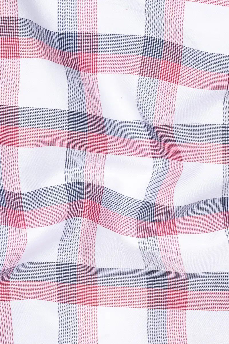 Valentine Red With Black Plaid Dobby Textured Premium Cotton Shirt 2