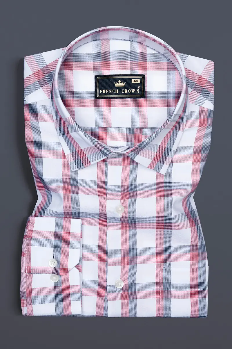 Valentine Red With Black Plaid Dobby Textured Premium Cotton Shirt 3
