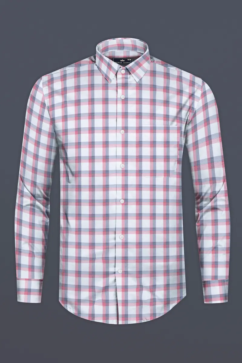 Valentine Red With Black Plaid Dobby Textured Premium Cotton Shirt 4