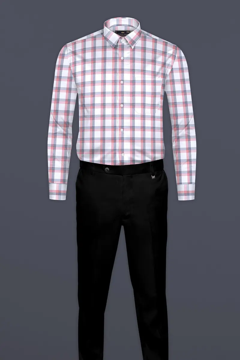 Valentine Red With Black Plaid Dobby Textured Premium Cotton Shirt 6