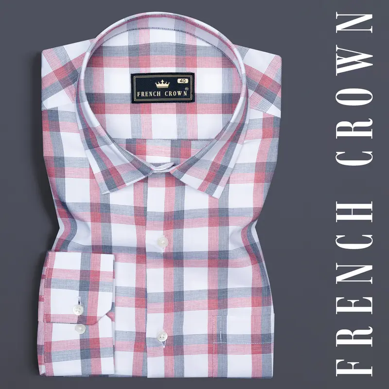 Valentine Red With Black Plaid Dobby Textured Premium Cotton Shirt 7