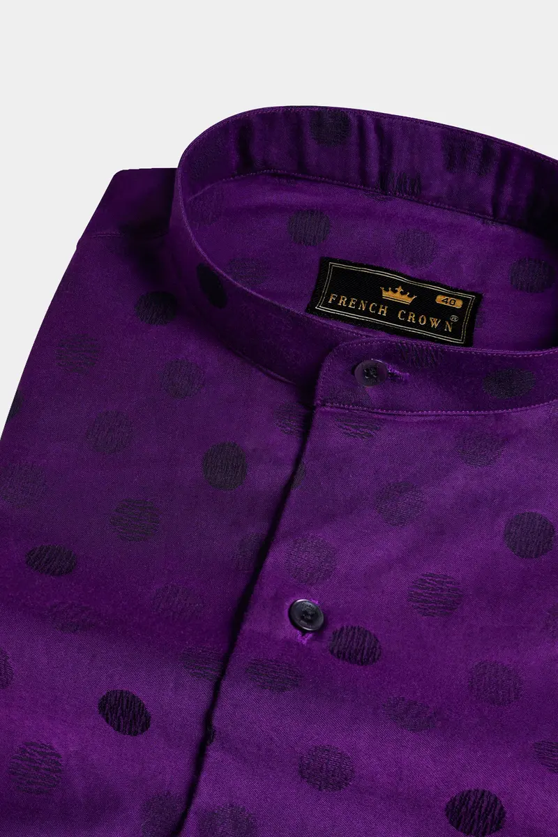 Valentino Purple With Haiti Blue And Plum Purple Polka Dots Jacquard Textured Premium Giza Cotton Shirt 1