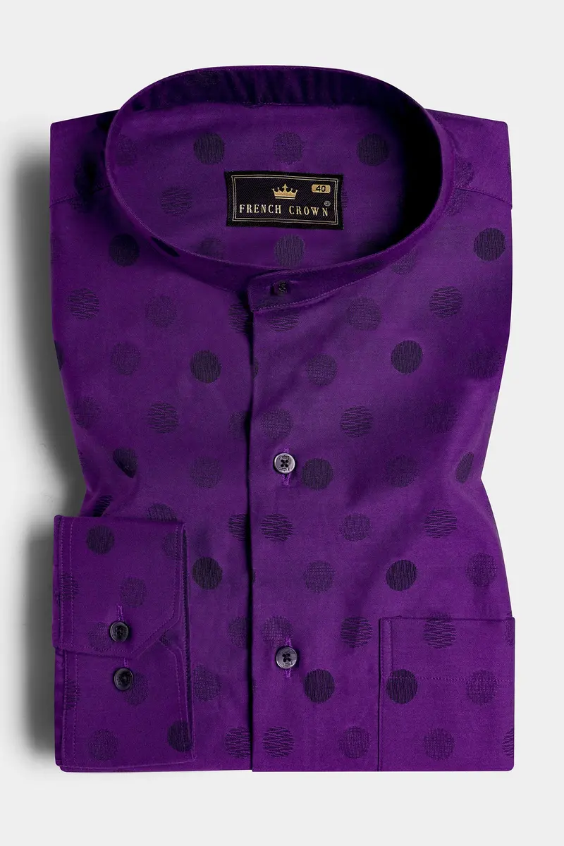 Valentino Purple With Haiti Blue And Plum Purple Polka Dots Jacquard Textured Premium Giza Cotton Shirt 3