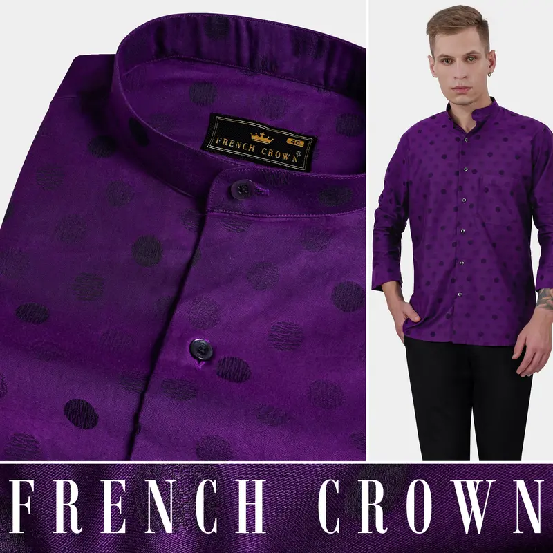 Valentino Purple With Haiti Blue And Plum Purple Polka Dots Jacquard Textured Premium Giza Cotton Shirt 4