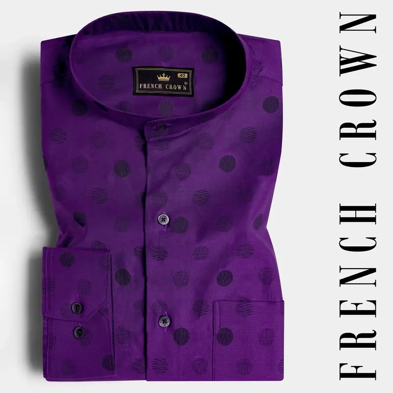 Valentino Purple With Haiti Blue And Plum Purple Polka Dots Jacquard Textured Premium Giza Cotton Shirt 7