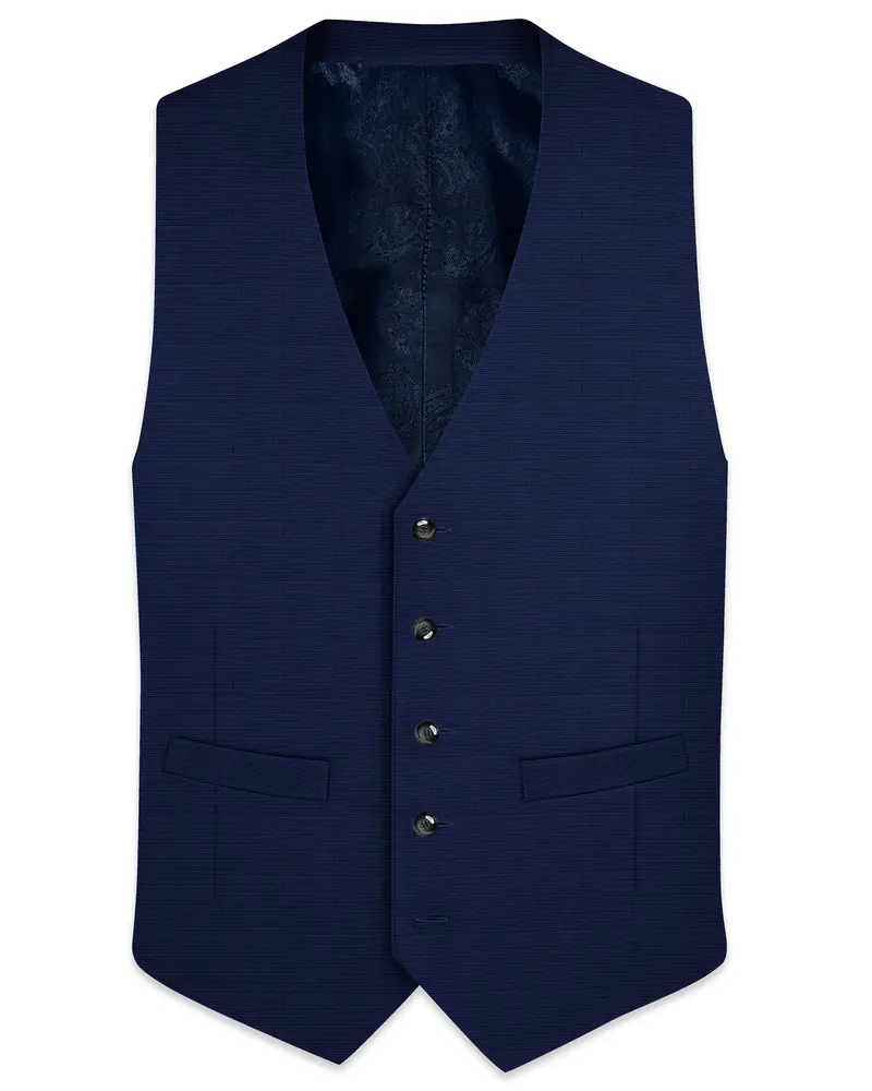 Valhalla Blue Subtle Plaid Wool Rich Waistcoat 1