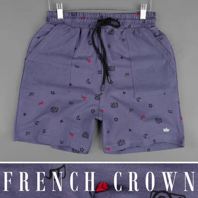Vampire Blue Printed Premium Cotton  Shorts 1
