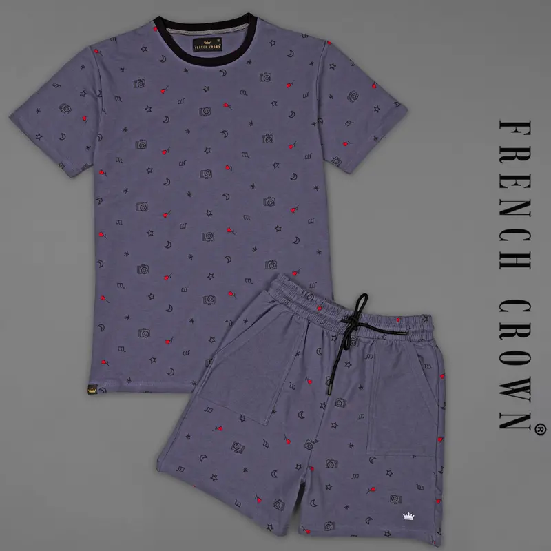 Vampire Blue Quirky Printed Premium Cotton T-Shirt With Shorts Co-Ord Sets 1