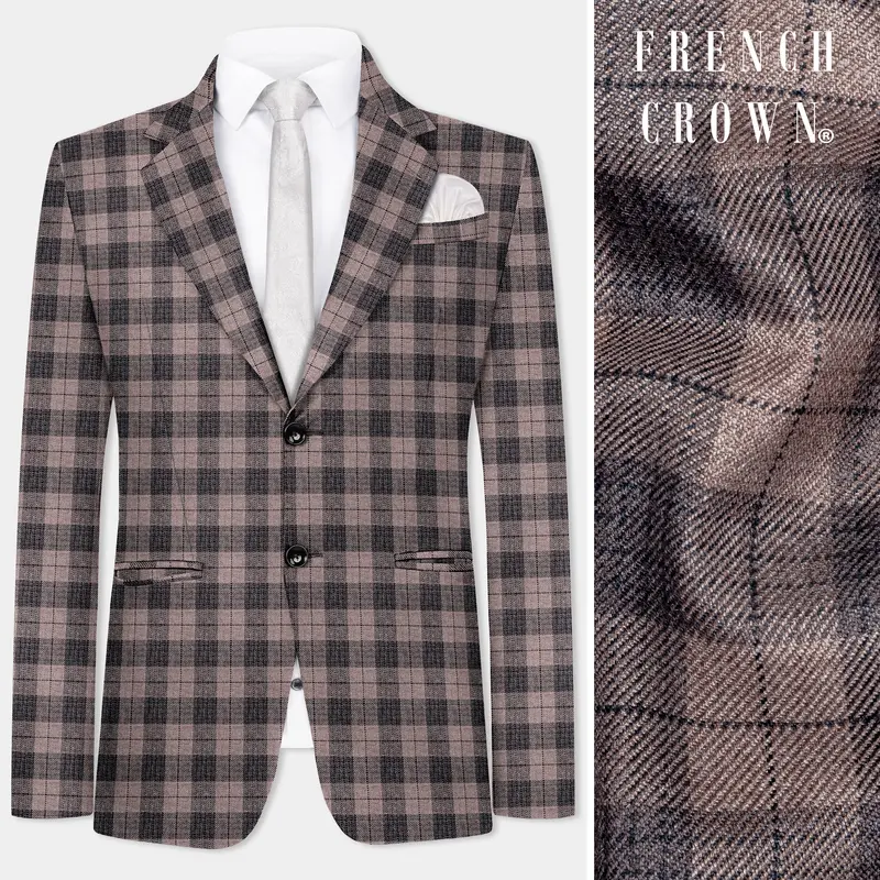 Vampire Brown Checks Plaid Tweed Blazer 1