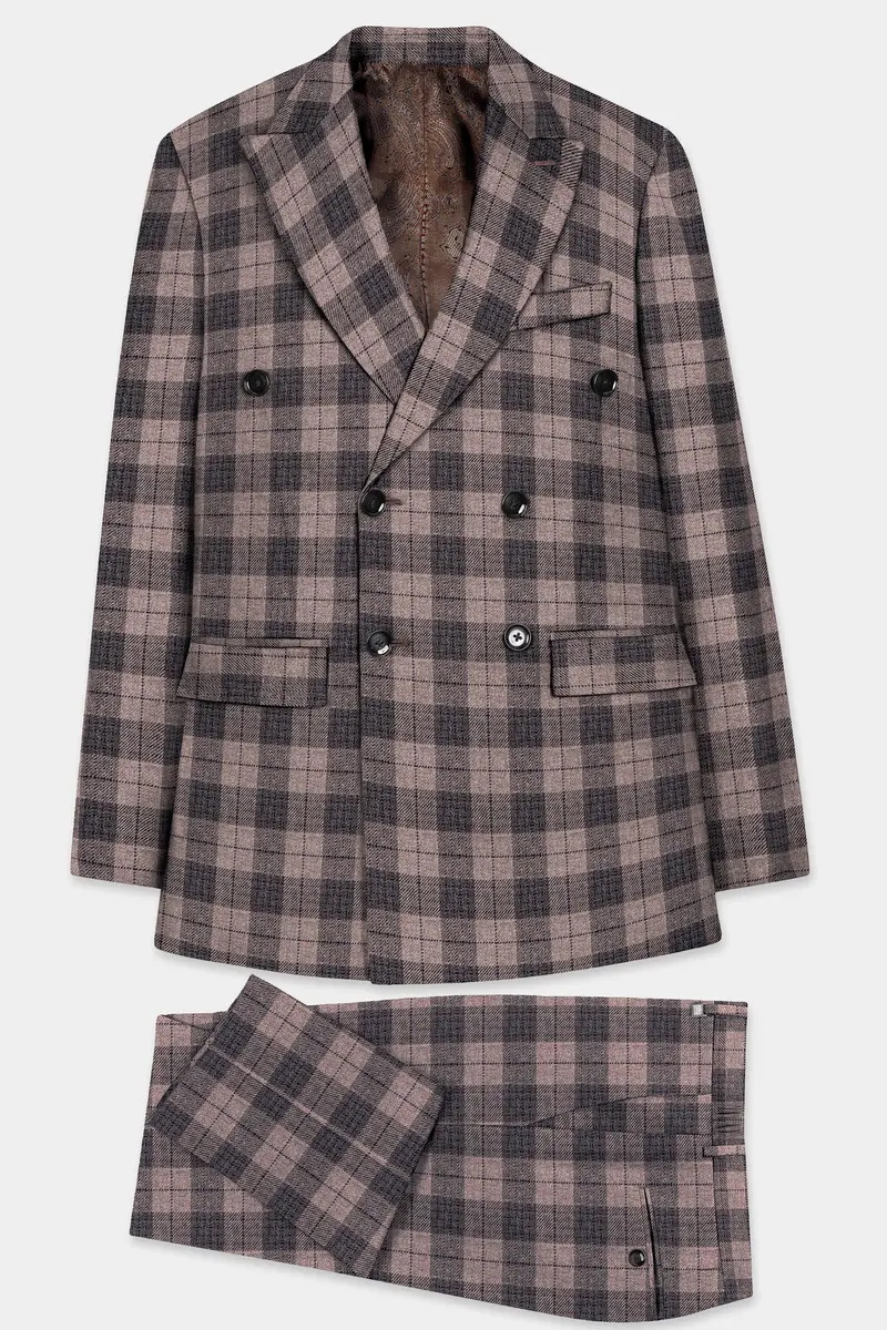 Vampire Brown Checks Plaid Tweed Double Breasted Suit 10