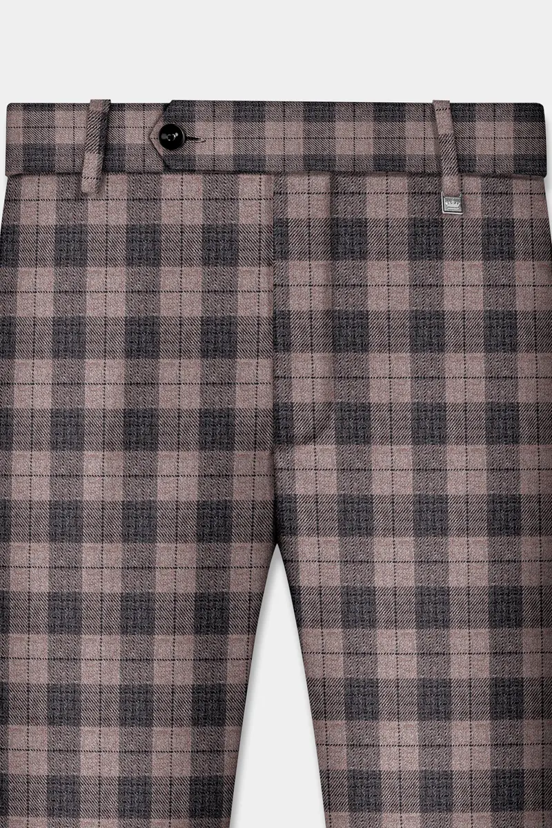 Vampire Brown Checks Plaid Tweed Double Breasted Suit 11