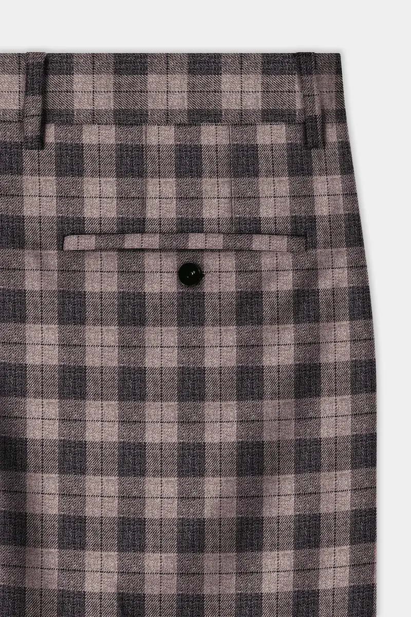 Vampire Brown Checks Plaid Tweed Double Breasted Suit 12