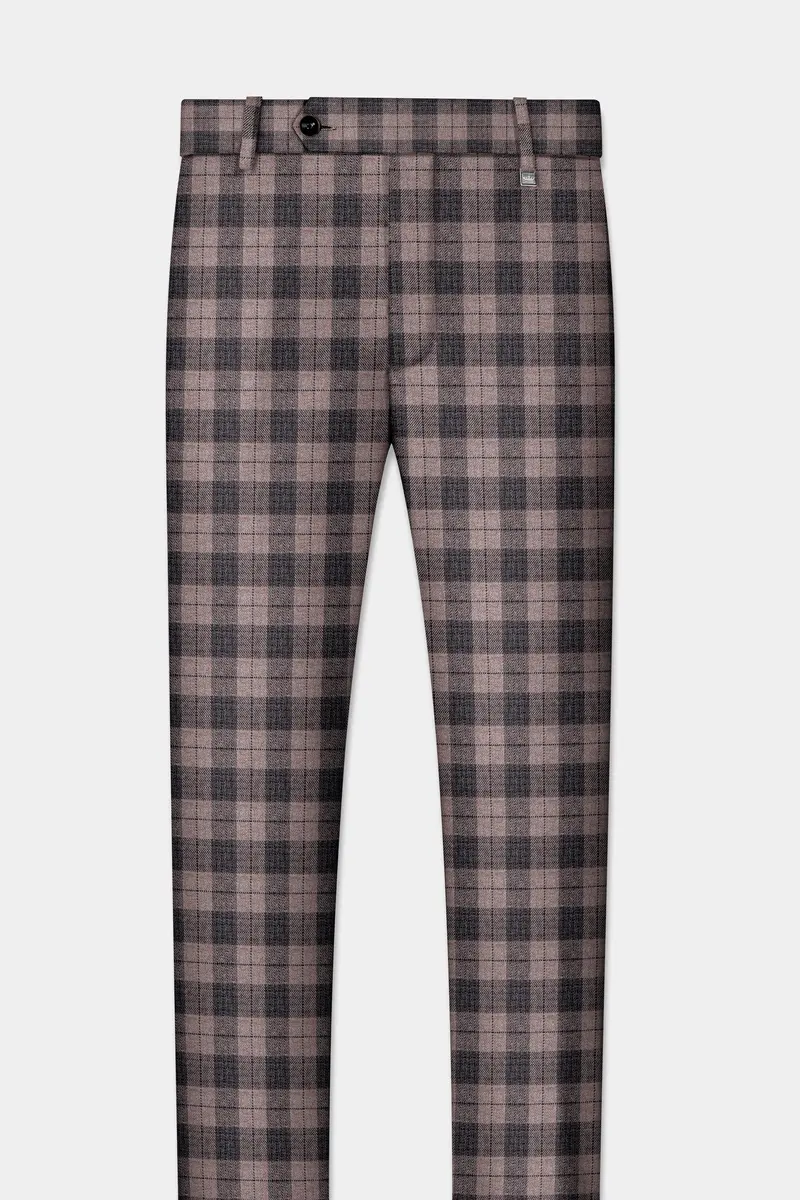 Vampire Brown Checks Plaid Tweed Double Breasted Suit 13