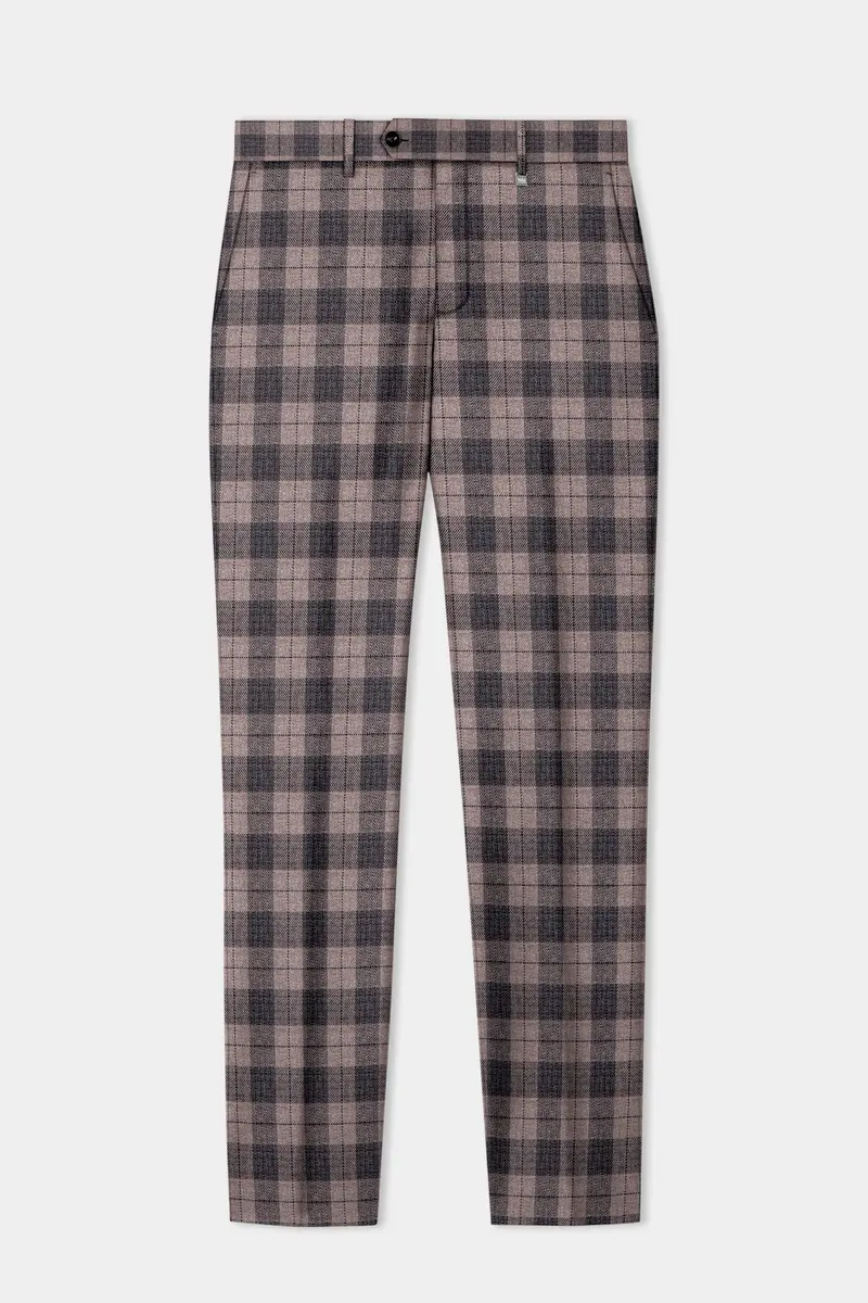 Vampire Brown Checks Plaid Tweed Double Breasted Suit 14