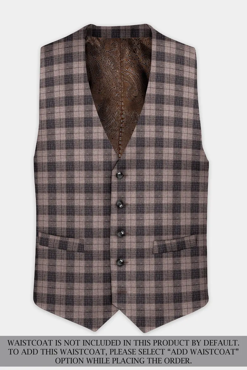 Vampire Brown Checks Plaid Tweed Double Breasted Suit 15
