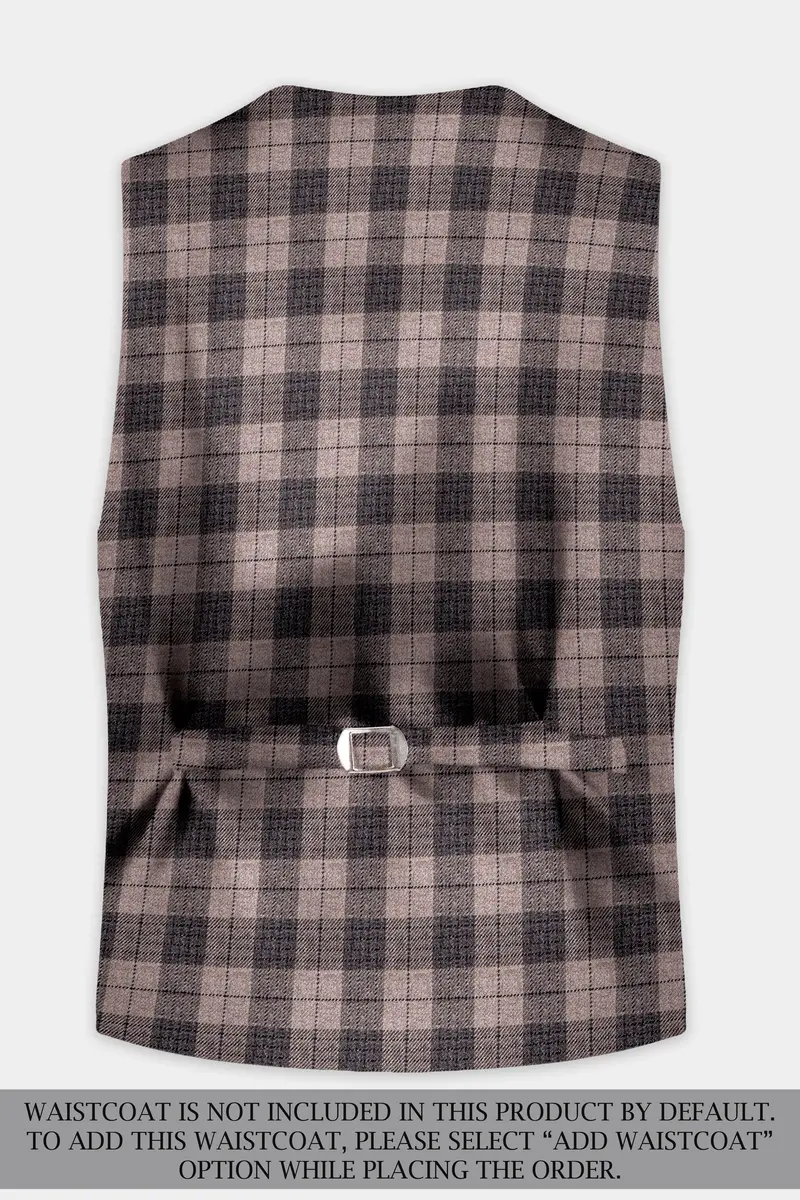 Vampire Brown Checks Plaid Tweed Double Breasted Suit 16