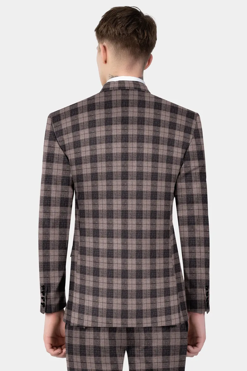 Vampire Brown Checks Plaid Tweed Double Breasted Suit 18