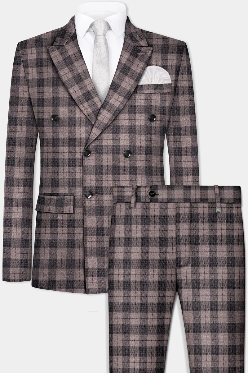 Vampire Brown Checks Plaid Tweed Double Breasted Suit 2