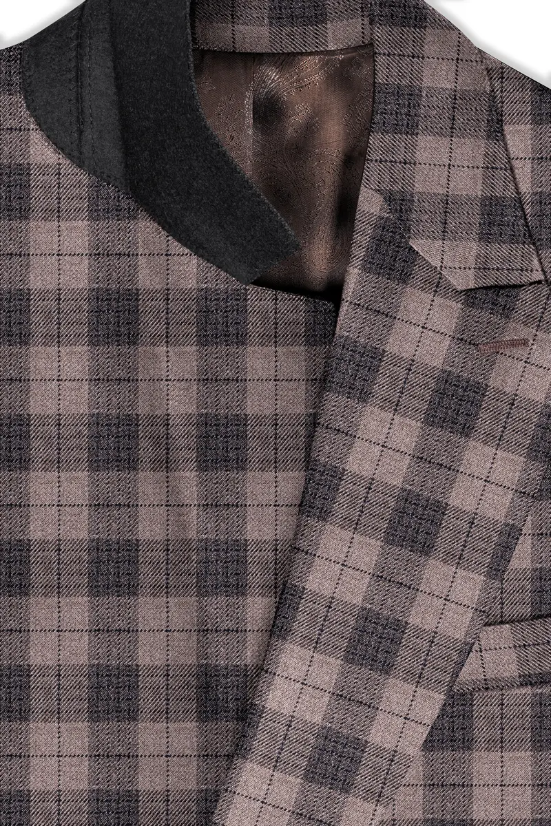 Vampire Brown Checks Plaid Tweed Double Breasted Suit 4
