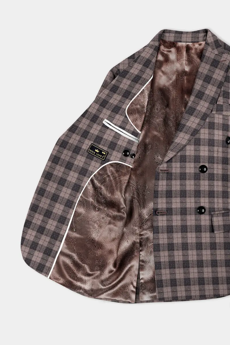 Vampire Brown Checks Plaid Tweed Double Breasted Suit 5