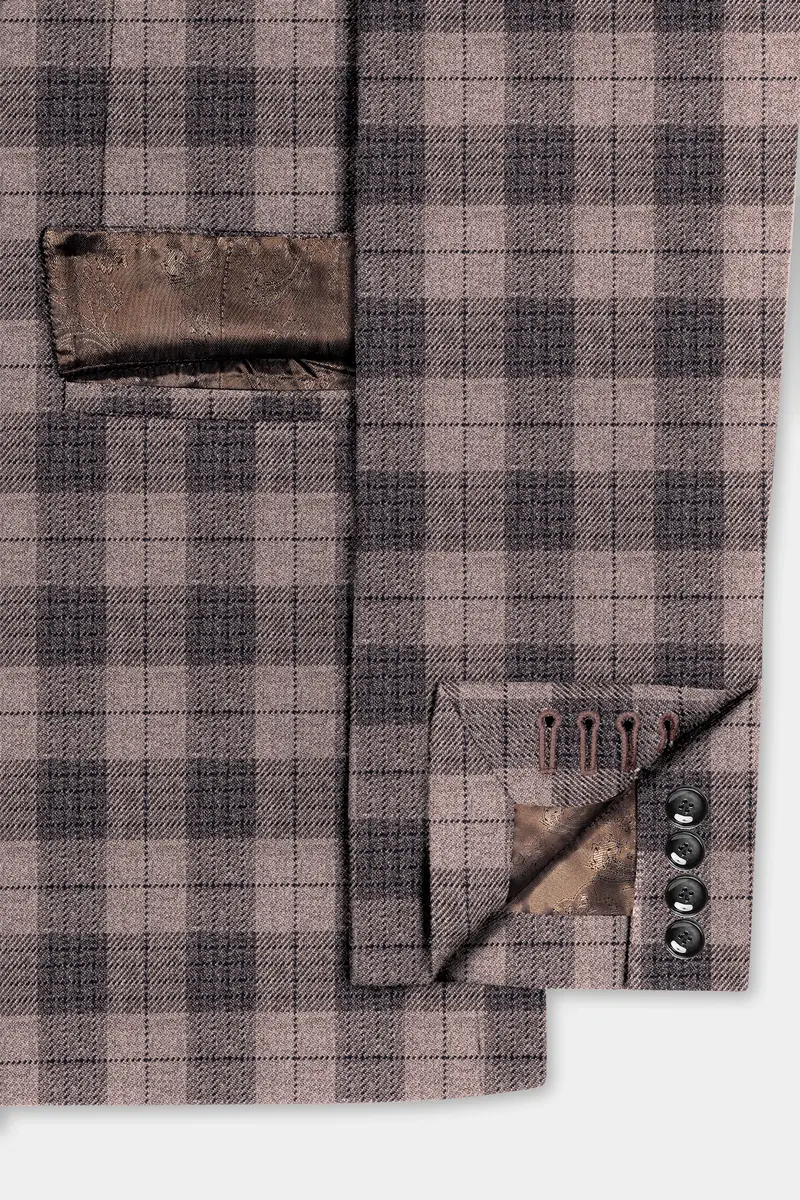 Vampire Brown Checks Plaid Tweed Double Breasted Suit 6