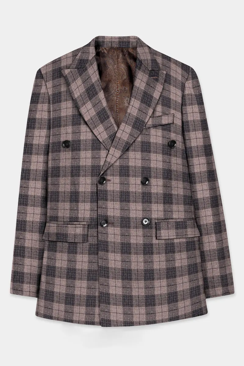 Vampire Brown Checks Plaid Tweed Double Breasted Suit 7