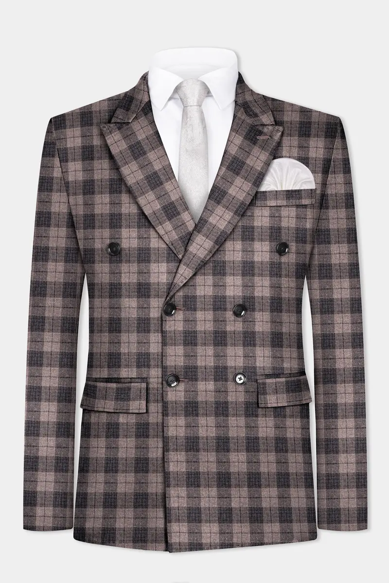 Vampire Brown Checks Plaid Tweed Double Breasted Suit 9