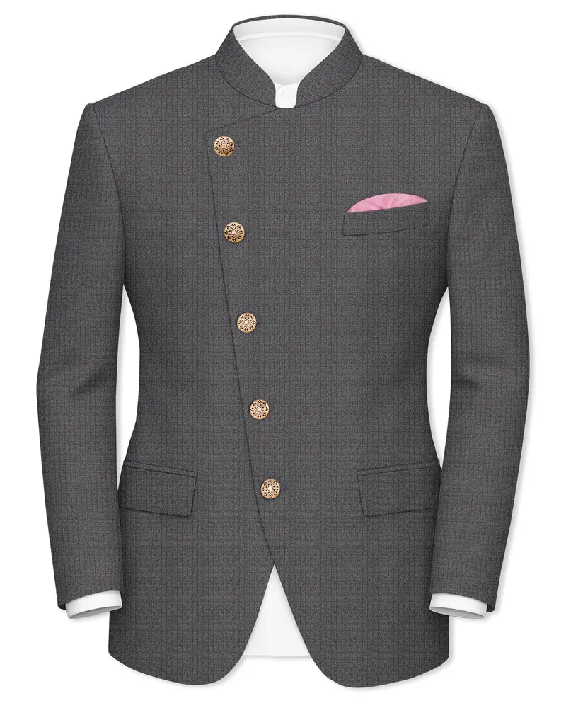 Vampire Gray Cross Placket Bandhgala Blazer 1