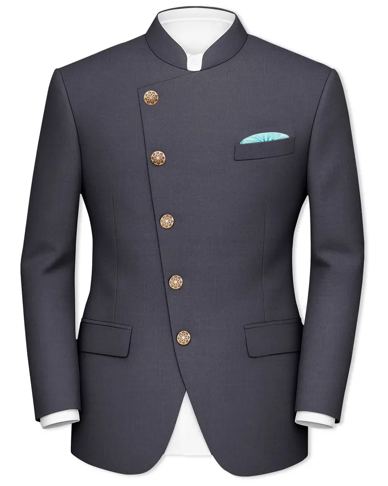 Vampire Gray Cross Placket Bandhgala Blazer 1